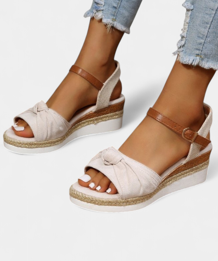 Loura Sandalias de Lona con Lazada y Plataforma Casual