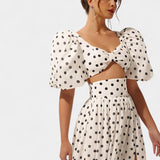 Sherine Conjunto de Falda con Mangas Abullonadas de Lunares