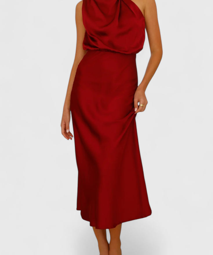 Rina Vestido Elegante de Cuello Halter Drapeado