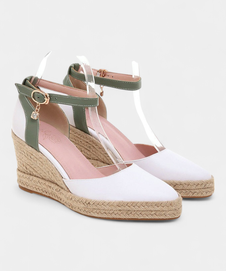 Dominga Sandalias de Cuña Estilo Espadrille con Tiras de Yute al Tobillo