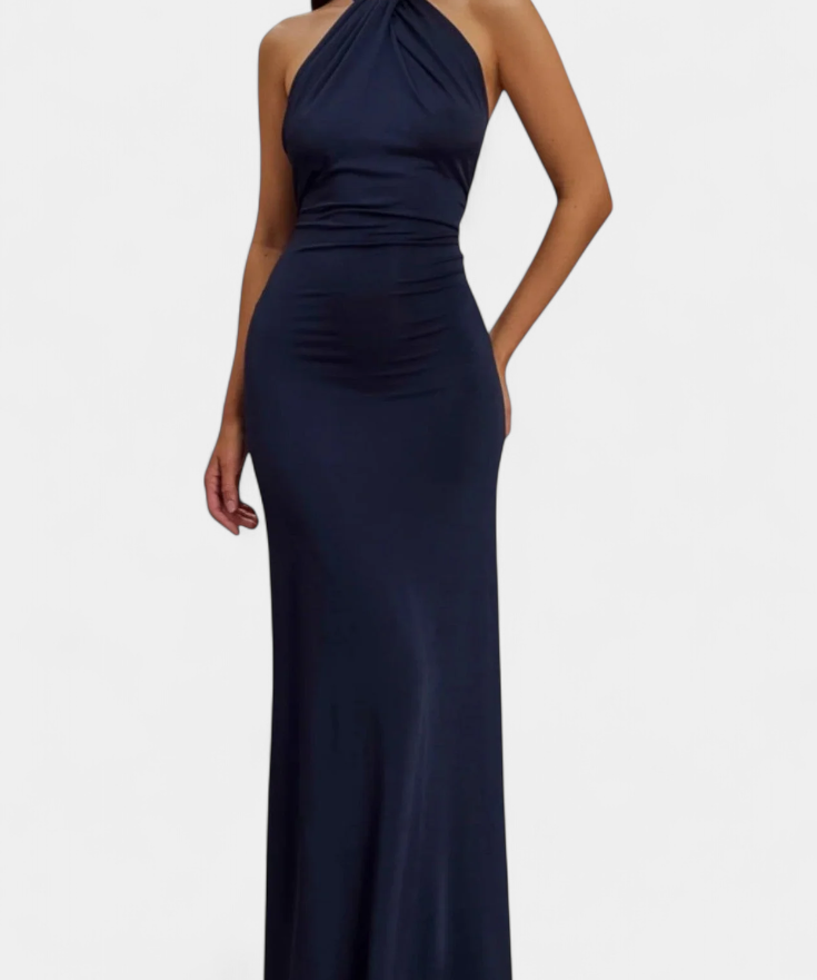 Trinity Vestido Halter Ajustado con Espalda Fruncida