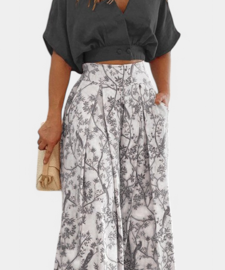 Olivia Conjunto Boho de Cuello en V y Pierna Ancha