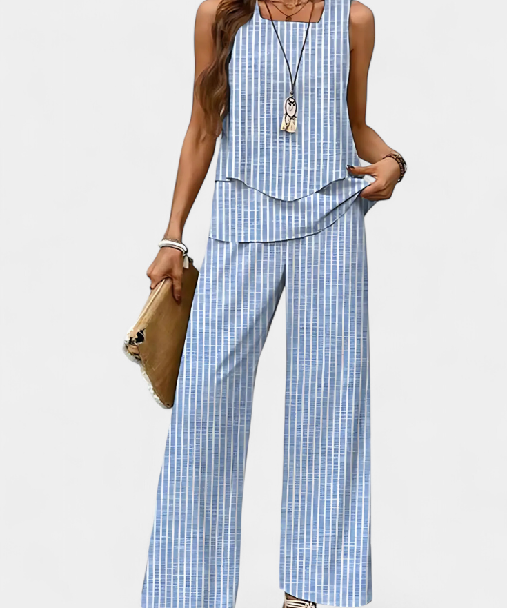 Martina Conjunto Boho Elegante Sin Mangas con Pantalón Recto Estampado