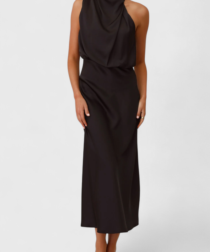 Rina Vestido Elegante de Cuello Halter Drapeado