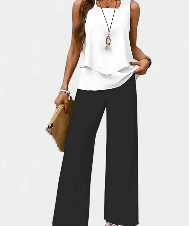 Martina Conjunto Boho Elegante Sin Mangas con Pantalón Recto Estampado