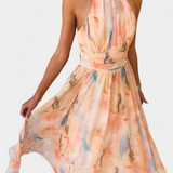 Alaia Vestido con Estampado Aquarelle y Cuello Halter