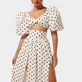Sherine Conjunto de Falda con Mangas Abullonadas de Lunares