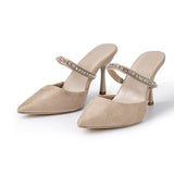 Sandalias de tacón alto con punta afilada adornadas con strass