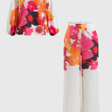 Sybella Conjunto Estampado de Dos Piezas con Pantalones de Pierna Ancha