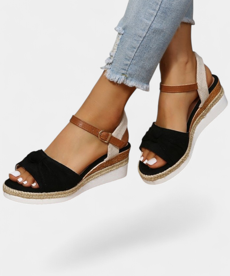 Loura Sandalias de Lona con Lazada y Plataforma Casual