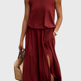 Dianne Vestido Sin Mangas con Abertura Lateral y Silueta Holgada