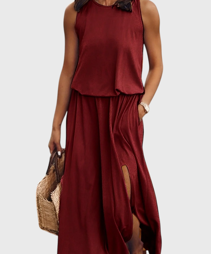 Dianne Vestido Sin Mangas con Abertura Lateral y Silueta Holgada