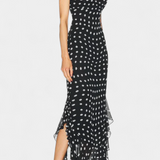 Estefanía Vestido de Gasa con Volantes y Lunares en Negro y Crema
