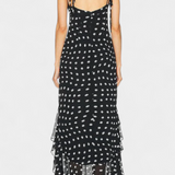 Estefanía Vestido de Gasa con Volantes y Lunares en Negro y Crema