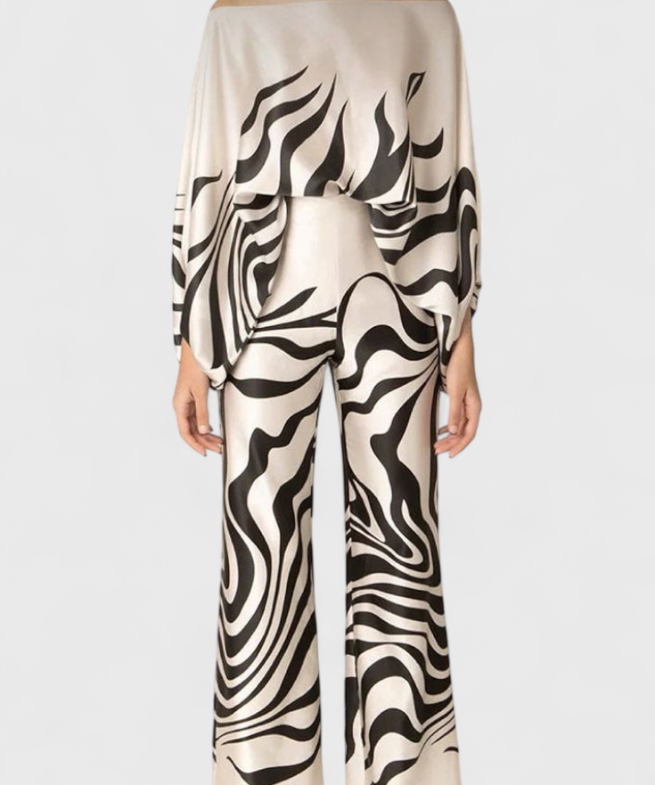 Sybella Conjunto Estampado de Dos Piezas con Pantalones de Pierna Ancha