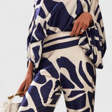 Sybella Conjunto Estampado de Dos Piezas con Pantalones de Pierna Ancha