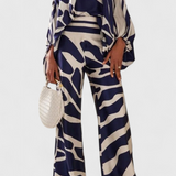 Sybella Conjunto Estampado de Dos Piezas con Pantalones de Pierna Ancha