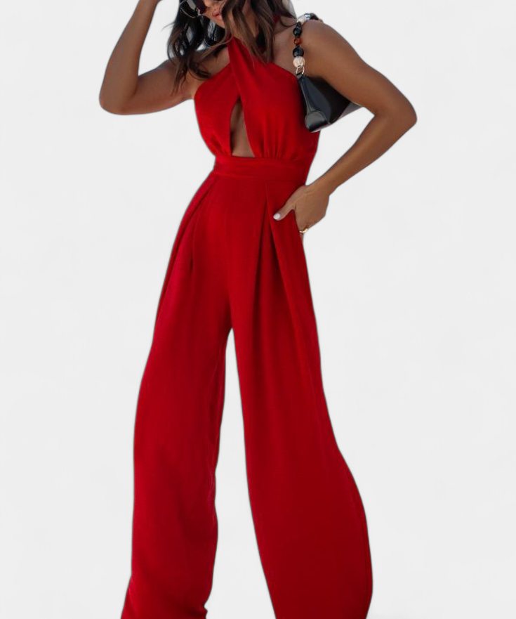 Jessica Mono Halter Cruzado sin Espalda y Pierna Ancha