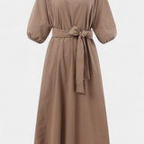 Krisbel Vestido de Lino Algodón con Cintura Anudada