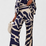 Sybella Conjunto Estampado de Dos Piezas con Pantalones de Pierna Ancha