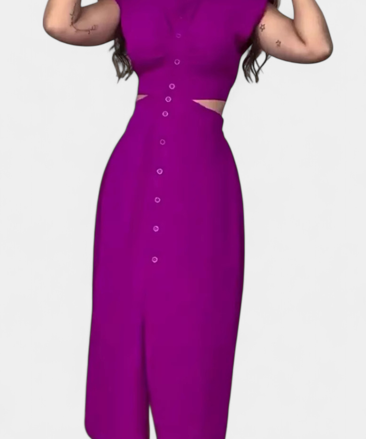 Griselda Vestido Midi con Botones y Cintura Abierta