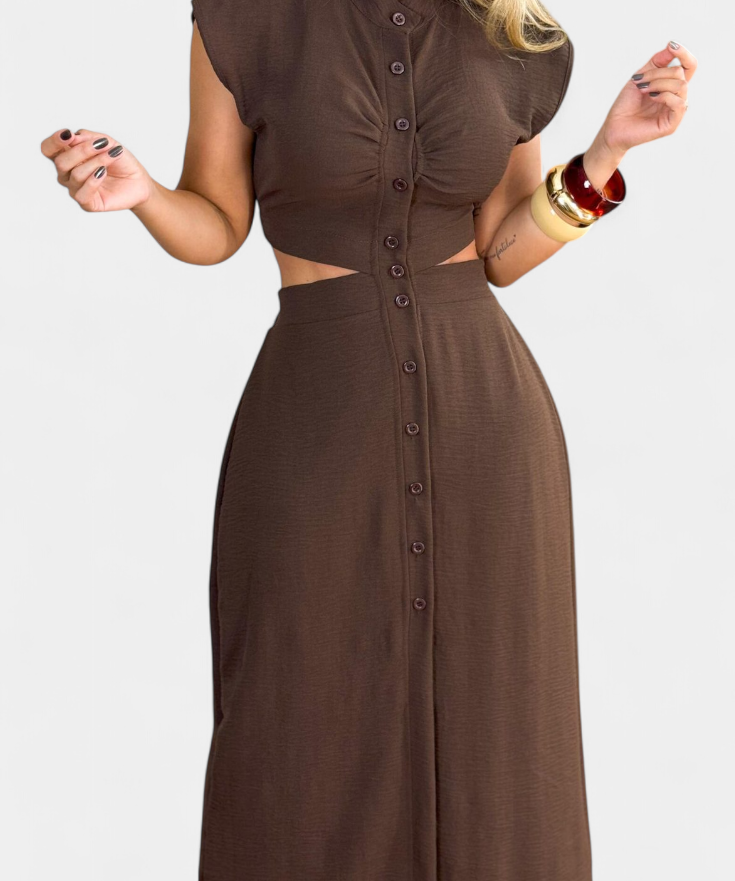 Griselda Vestido Midi con Botones y Cintura Abierta