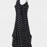 Estefanía Vestido de Gasa con Volantes y Lunares en Negro y Crema