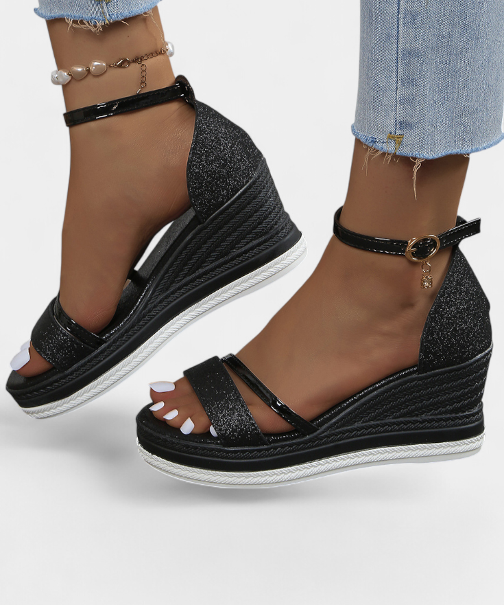 Corinne Sandalias Ortopédicas con Plataforma Wedge y Acabado Brillante