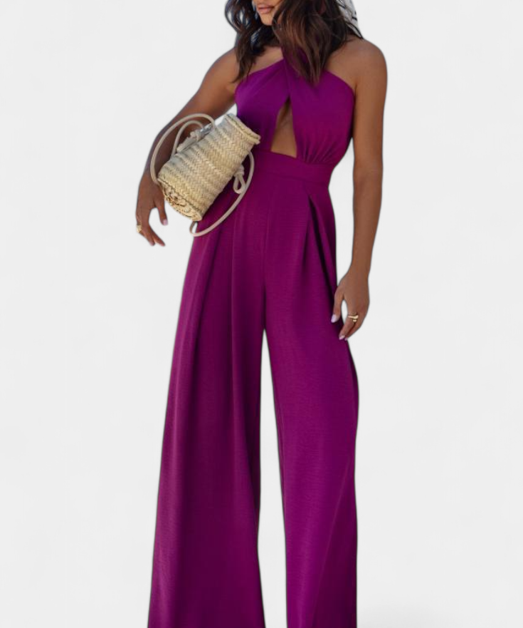 Jessica Mono Halter Cruzado sin Espalda y Pierna Ancha