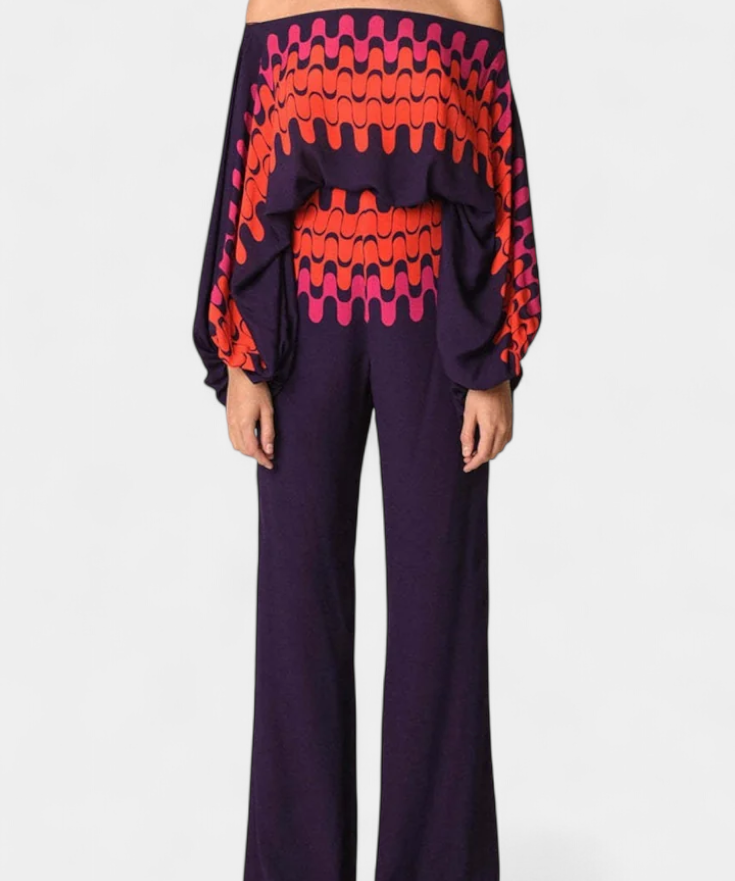 Sybella Conjunto Estampado de Dos Piezas con Pantalones de Pierna Ancha