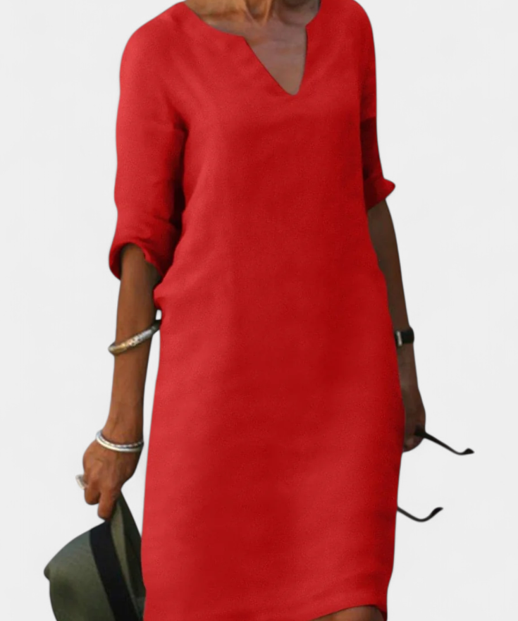 Elowen Vestido Escote en V con Manga Tres Cuartos