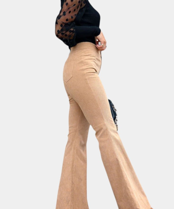 Kiara Pantalones de Terciopelo de Pierna Ancha de Cintura Alta