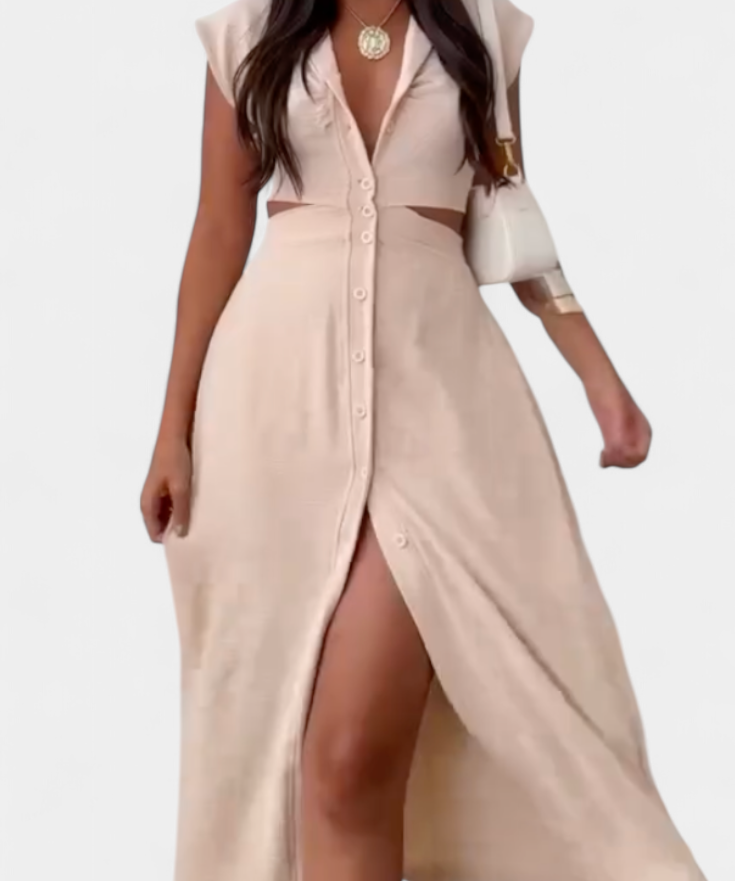 Griselda Vestido Midi con Botones y Cintura Abierta