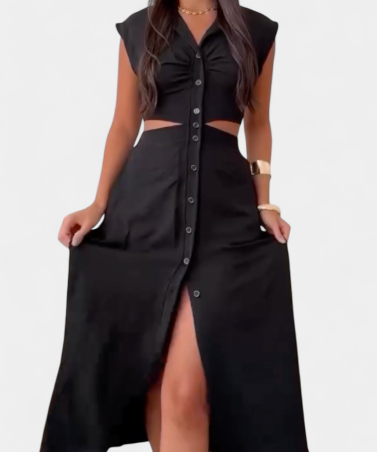 Griselda Vestido Midi con Botones y Cintura Abierta