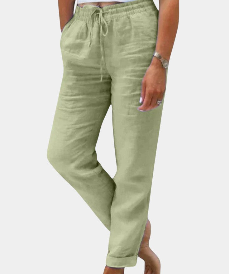 Violeta Pantalones de Lino Mezclado Ajuste Relajado