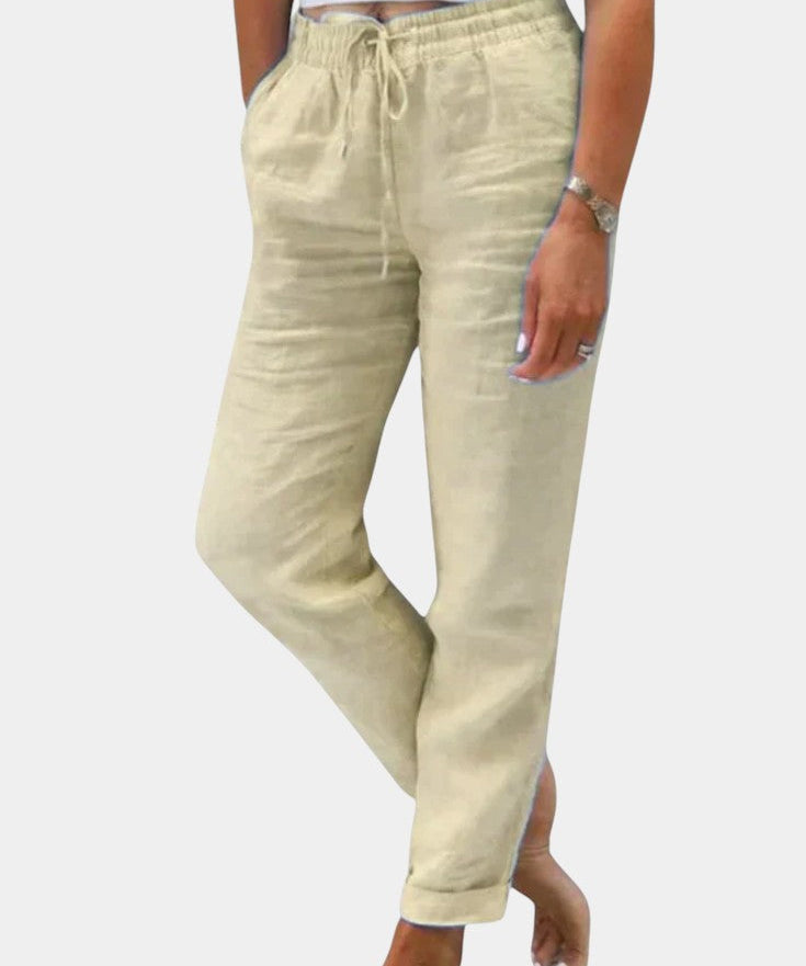 Violeta Pantalones de Lino Mezclado Ajuste Relajado