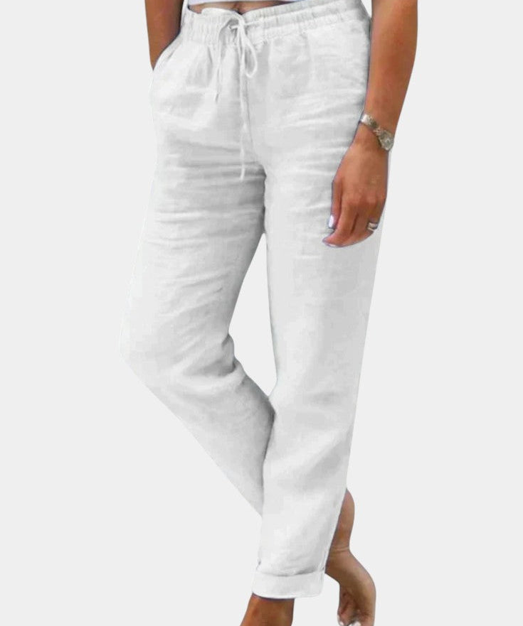 Violeta Pantalones de Lino Mezclado Ajuste Relajado