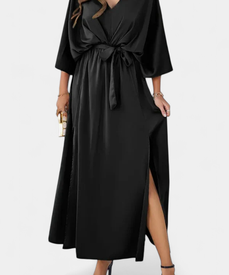 Milly Vestido Elegante con Abertura y Lazo