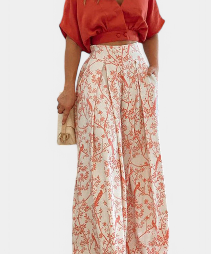 Olivia Conjunto Boho de Cuello en V y Pierna Ancha