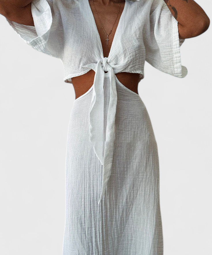 Myra Vestido Fluido con Lazo Frontal y Cut-Outs