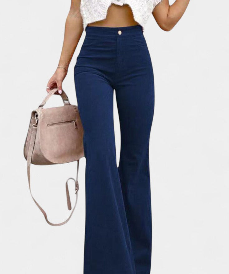 Kiara Pantalones de Terciopelo de Pierna Ancha de Cintura Alta