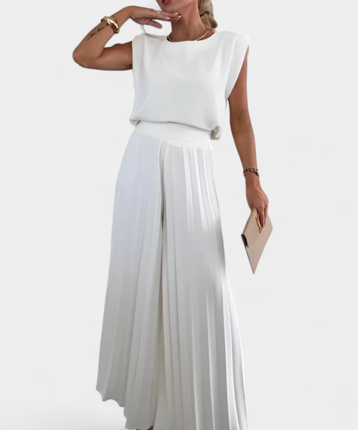 Liora Conjunto de Dos Piezas con Pantalón Plisado de Pierna Ancha