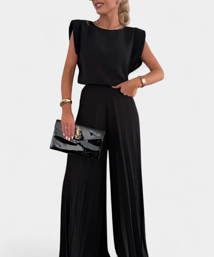 Liora Conjunto de Dos Piezas con Pantalón Plisado de Pierna Ancha