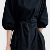 Krisbel Vestido de Lino Algodón con Cintura Anudada
