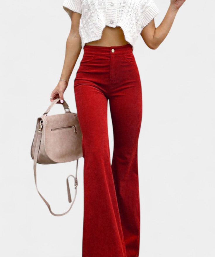 Kiara Pantalones de Terciopelo de Pierna Ancha de Cintura Alta
