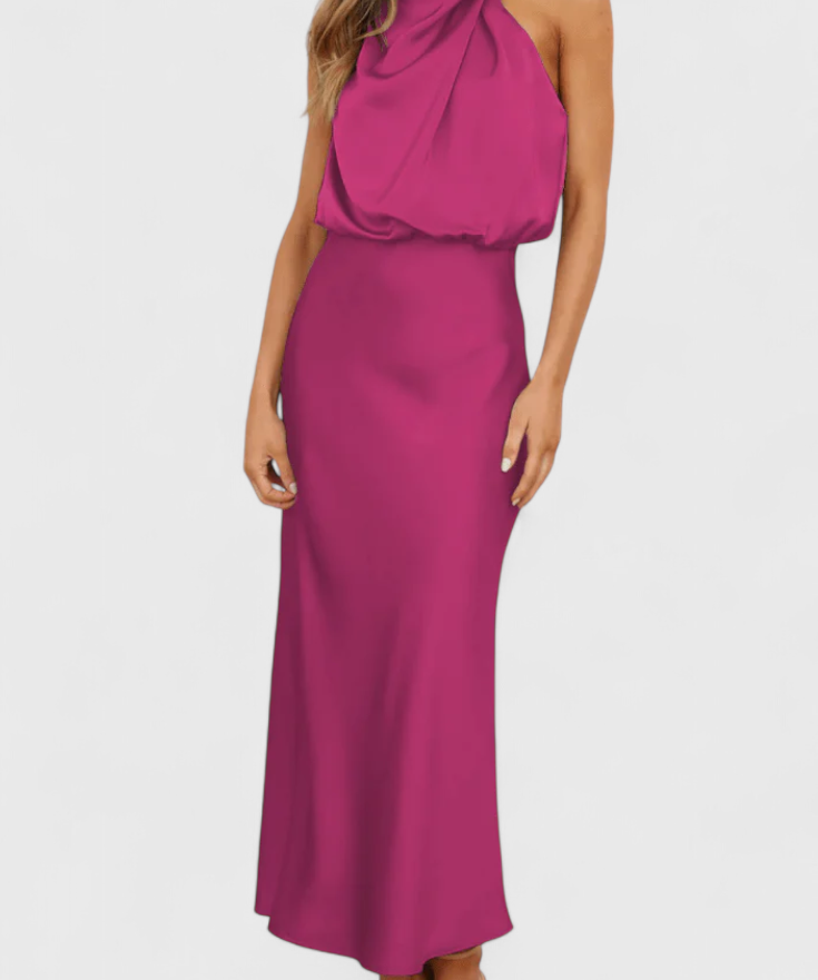 Rina Vestido Elegante de Cuello Halter Drapeado