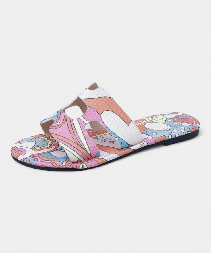Berenice Sandalias Planas Multicolores con Estampado Tropical