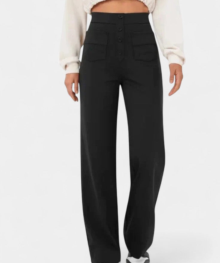 Nova Pantalones Rectos de Cintura Alta y Elasticidad