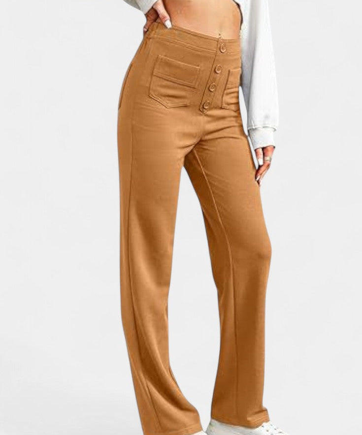 Nova Pantalones Rectos de Cintura Alta y Elasticidad
