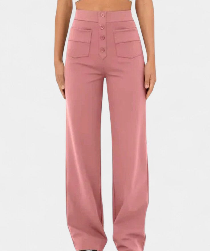Nova Pantalones Rectos de Cintura Alta y Elasticidad
